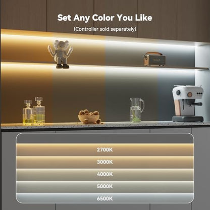 PAUTIX COB LED 스트립 라이트 화이트 CCT 조정 가능한 6400LED, CRI90+ 32.8피트/10m 조도 조절 가능 2700K-6500K 24V LED 테이프 조명, 캐비닛 아래 침실 주방 TV 거울 DIY 조명(어댑터 및 조광기 미포함) - size: 32.8ft(Strip ONLY)
