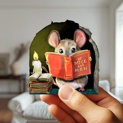 Mouse Reading Book Wall Sticker Decal – Kids Room, Classroom, Home Decor, Bookcase, Book Lover Gift, Children's Bedroom, Nursery, Cute Mouse, MICESTERPIECE - style: Reading Mouse Alt