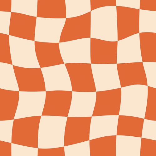 Retro Checkered Wallpaper Peel and Stick Burnt Orange Beige Pink Checkered Contact Paper Waterproof 70s Groovy Mid Century Modern Geometric Wallpaper MCM Wavy Checkerboard Desk Wrap 17.5x80 - size: 17.5" x 80"