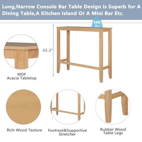 3 Piece Counter Height Dining Table Bar Table Set with 2 Chairs, Small Kitchen Table Breakfast Nook for 2, Good for Bar or Small Space, Natural - color: Natural