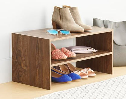 Whitmor Wood Stackable 2-Shelf Shoe Rack, Walnut, 24 inches，2 Pack - color: Brown, size: 24 INCH X2