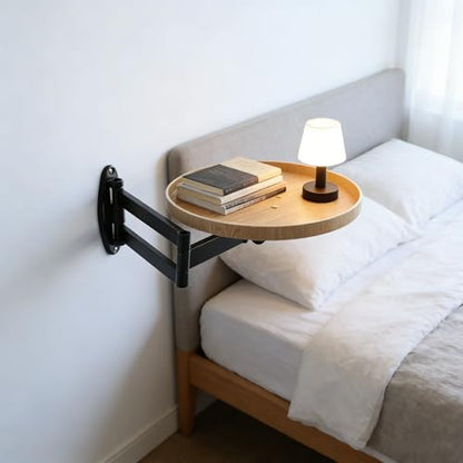 Retractable Wall Mounted Folding Table, 11.8" Adjustable Small Folding Round Desk with Retractable Aluminum Alloy Brackets for Bedroom Bathroom Balcony Living Room Saving (Oak Color) - color: Oak Color