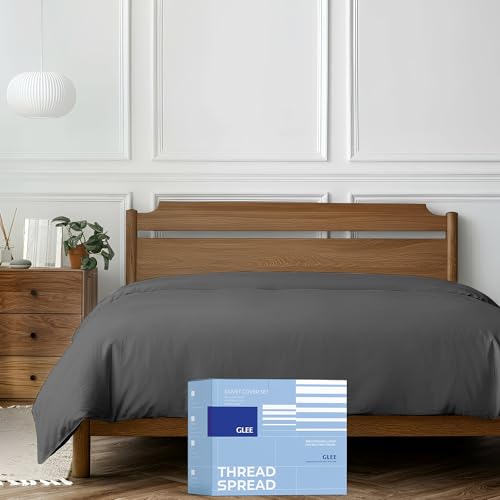 THREAD SPREAD 100% Egyptian Cotton Twin XL/Twin Duvet Cover Only - Luxury 400 Series Glee Collection Duvet Cover Twin Size, Soft & Durable Hidden Zipper Closure & 7 Corner Ties (1 PC, Dark Grey) - color: Dark Grey, size: 1 PC - Twin / Twin XL