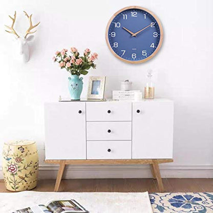Kesin Wall Clock 12 Inch Silent Non Ticking Wood Wall Clocks Modern Simple | Battery Operated - Wooden Blue Clock Decorative for Kitchen,Living Room,Bedroom,Kid’s Room