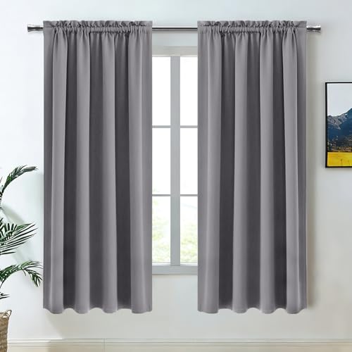 DWCN Blackout Curtains for Bedroom Living Room 52 x 63 Inch Long Grey | 2 Panels Set, Room Darkening, Thermal Insulated, Light Blocking, Rod Pocket Drapes, Noise Reducing Window Treatments - color: Grey, size: 52"W x 63"L (Pack of 2)