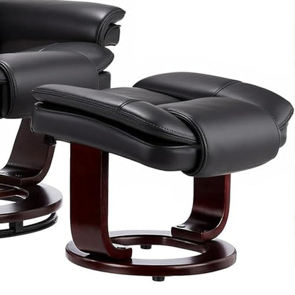 Swivel Recliner Chair with Ottoman Reclining Lounge Sofa Footrest, Set of 1 | 360°Sturdy Wood Base, Soft Faux Leather, Upholstered Ultra-Plush Foam, Modern Armchair, Living Room Bedroom Office Reading - color: Black, size: Set of 1