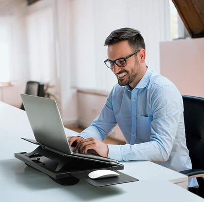 HUANUO Adjustable Lap Desk with 6 Angles – Up to 15.6" Laptop, Black | Detachable mouse tray for left/right use, dual-cushion base, anti-slip design, carry handle, for home office, sofa, bed, car