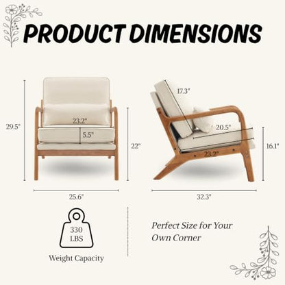 Karl home Mid-Century Modern Accent Reading Chair, Beige | Linen Upholstered, Solid Wood Frame, Soft Cushion, Lumbar Pillow, Lounge Armchair for Living Room, Bedroom, Balcony, Study - color: Linen Beige