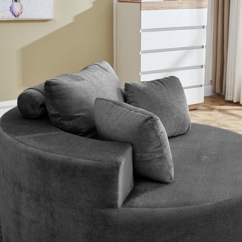 55" Oversized Round Chaise Longue Chair Indoor, Upholstered Terry Circle Single Cloud Reading Sofa Chair Deep Seat Modern Boneless Sleeper Couch No Assembly Required, Grey - color: Grey, style: 55"Terry