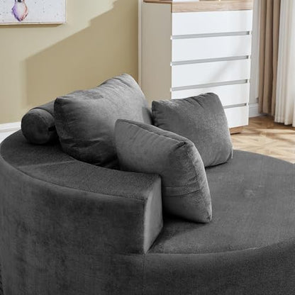 55" Oversized Round Chaise Longue Chair Indoor, Upholstered Terry Circle Single Cloud Reading Sofa Chair Deep Seat Modern Boneless Sleeper Couch No Assembly Required, Grey - color: Grey, style: 55"Terry