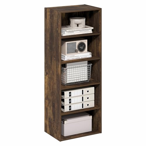 Furinno Basic Book Shelf, 5-Tier Bookshelf, Storage Organizer Bookcase with Open Shelf, 11 x 17 x 44, for Living Room, Bedroom, Home Office, Amber Pine - color: Amber Pine, size: 5-Tier, 11 x 17 x 44