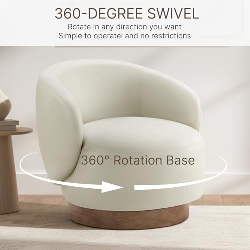 KISLOT Swivel Barrel Accent Chair, Faux Leather, Cream, 1-Pack | Modern Style, Upholstered, for Living Room/Bedroom/Waiting Room - color: Cream, size: Pack of 1