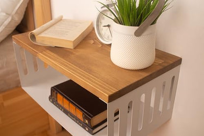 Floating Nightstand with White Metal Base, Wooden Top and Sturdy Metal Base, Minimalist Bedside Table, Wall Mounted Shelf, Bedside Shelf (Capetown) - color: Capetown