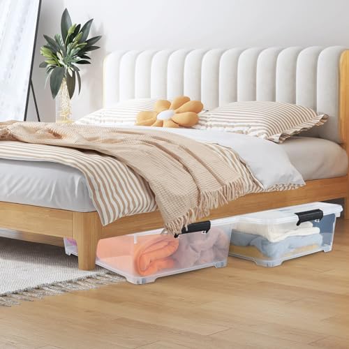 Hespama 25 Quart Clear Plastic Underbed Storage Bin with Wheels, 3 Pack - size: 25 Qt