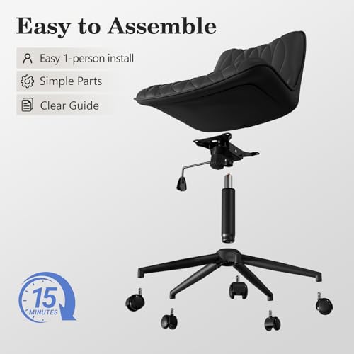 Armless Office Chair, Swivel Rolling Leather Desk Chair, Brown | Waterproof Upholstery, Padded Seat, 15° Relaxing Tilt, 330 LBS Capacity, for Bedroom Vanity and Computer Work - color: Black