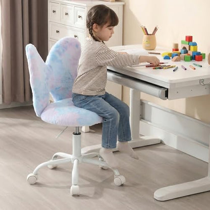 chairus Kids Desk Chair Butterfly Faux Fur Study Chair for Teenage Girls Adjustable Kids Vanity Chair for Bedroom Reading Living Room, Small Cute Student Task Chair with White Foot, Baby Blue - color: Butterfly, Blue