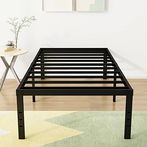 DiaOutro 18 Inch Twin Bed Frame Heavy Duty Platform, Black | Steel Slats Platform No Box Spring Needed Mattress Foundation, Easy Assembly, Noise Free - size: Twin, style: 18 Inch (Black)