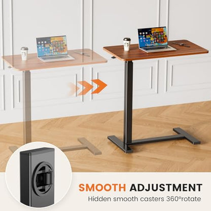 Sweetcrispy Overbed Table, Bedside Table, Storage Shelf | Adjustable Rolling Wheels, Mobile Laptop Desk, Space Saving Frame, Dorm, Apartment, Chocolate - color: Chocolate