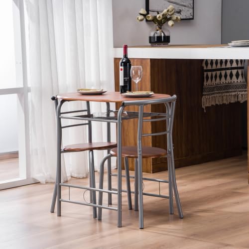 Space-Saving 3-Piece Dining Table Set, Table with 2 Stools, Brown - color: Light Brown, size: Table & Chairs