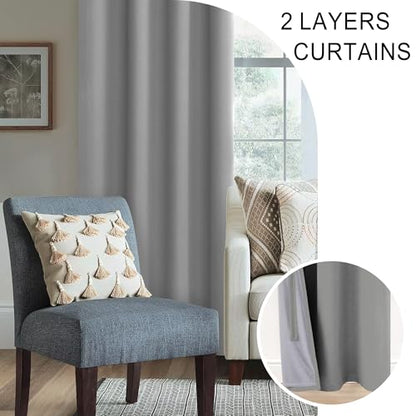 XWZO Full Shading Blackout Curtains 45 Inches Length with Tiebacks- Heat and Light Blocking Ring Top Window Drapes with Black Liner Backing for Bedroom/Kid's Room, Light Grey, W38 x L45, Set of 2 - color: Light Grey, size: 38"W x 45"L (Pack of 2)