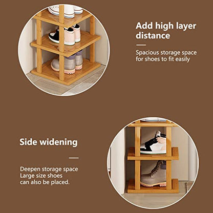 Wood Shoe Rack 5/7/8 Tier - Vertical Shoe Rack for Small Spaces, Tall Narrow Shoe Rack Organizer for Closet Entryway Corner Garage and Bedroom, Skinny Shoe Shelf with Free Stackable DIY (S) - size: Small