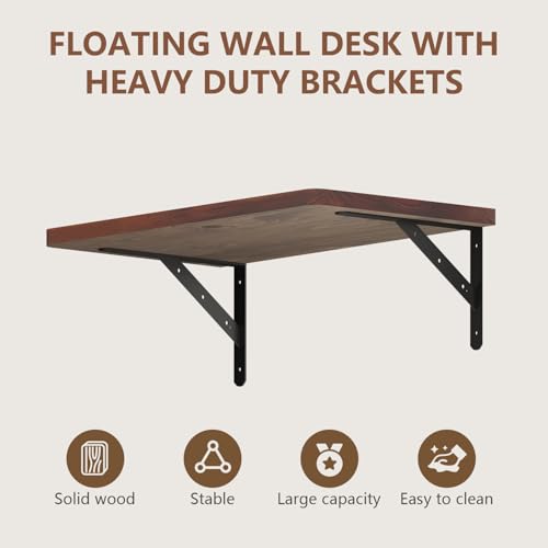 Floating Wall Desk for Home Office,Wall Mounted Table with Pine Wood,24 Inch Workbench for Garage,Work Table with Heavy Duty Brackets for Kitchen,Dining,Laundry,Floating Shelf for Wall - size: 24*14*8.3 Inch