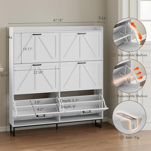 BORNOON Shoe Cabinet with 6 Flip Drawers Narrow Shoe Storage Cabinet Organizer Wooden Freestanding Shoe Rack Hidden Slim Shoes Storage Cabinet for Entryway, Hallway, Living Room, Bedroom - color: White, size: 6-Drawer