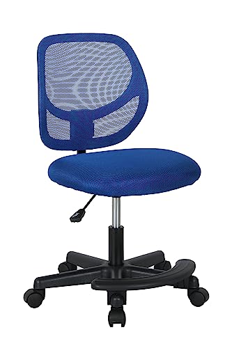 Amazon Basics Kids Adjustable Height Mesh Low-Back Swivel Desk Chair with Footrest, Rolling Study Chair, Armless, Blue - color: Blue