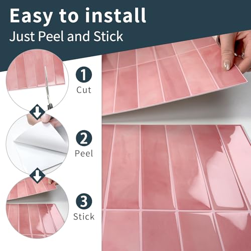 10 Sheets Upgraded Thicker Design Subway Tile Peel and Stick Backsplash | 12”×12”Self Adhesive Wall Tiles Stick on Back Splash for Kitchen,Bathroom,Camper(Pink) - color: Pink