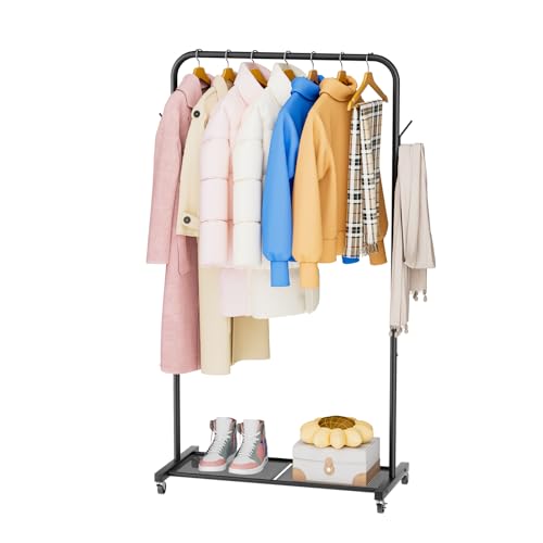 SINGAYE Wardrobe Standing Closet Clothing Rack With Shelf Hanging Clothes | Wardrobe Open Compact Small Metal Garment Hanger Stand Alone Free Standing Black Closet Rack Storage Organizer Heavy Duty - color: Black, size: B6-16.8"D x 30.5"W x 60.5"H