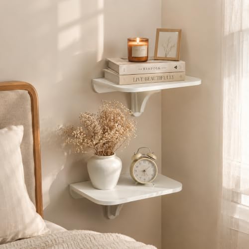 WELLAND 11.8" x 8.25" White Wall Mounted Desk Small Floating Shelves Set of 2 Folding Wall Shelves Drop-Leaf Table Fold Down Desk for RV, Camper, Loft Beds - color: White
