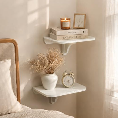 WELLAND 11.8" x 8.25" White Wall Mounted Desk Small Floating Shelves Set of 2 Folding Wall Shelves Drop-Leaf Table Fold Down Desk for RV, Camper, Loft Beds - color: White