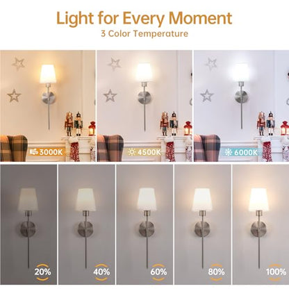 Shenmoyl Battery Operated Wall Sconces Set of 2, 80H Usage Time 22.6" Rechargeable Wall Light with Dimmable Bulb, 12 Colors Wall Sconce for Bedroom Living Room, Silver - color: Nickel