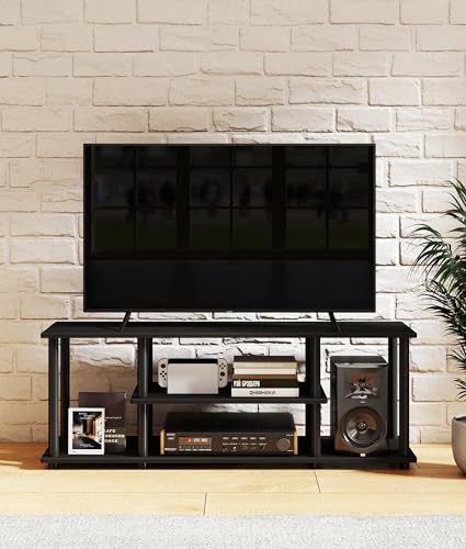 Industrial TV Stand for TVs up to 50 inches, Entertainment Center with Open Storage Shelves, Modern TV Console for Living Room, Black - color: Black