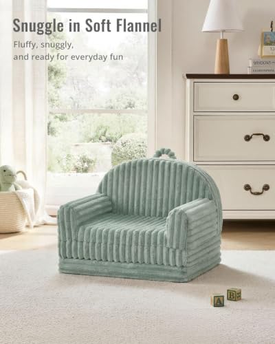 Blissful Diary Kids Couch, 2-in-1 Soft Kids Sofa, Kids Sofa Chair, Comfy Kids Furniture for Playroom, Reading & Play, Fuzzy Sage Green - color: Fuzzy Sage Green