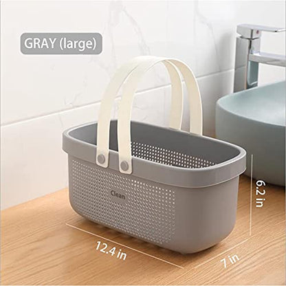 JiatuA Plastic Storage Basket with Handle Portable Shower Caddy Tote Organizer Basket Bin for Bathroom Kitchen Dorm Room Bedroom, Gray | Sturdy Drainage Large Capacity Organizer Basket with Silicone Handles for Bathroom Kitchen Bedroom College Dorm Essent