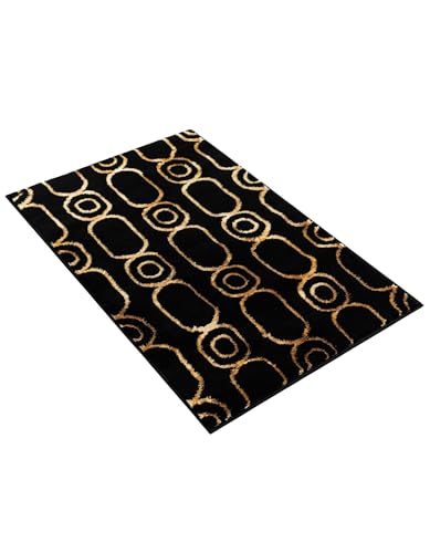 Rugs.com Vogue Geo Collection Rug – 2x3 Black Medium-Pile Rug Perfect for Entryways, Kitchens, Breakfast Nooks, Accent Pieces - color: Black and Gold, size: 2' x 3' Rectangular