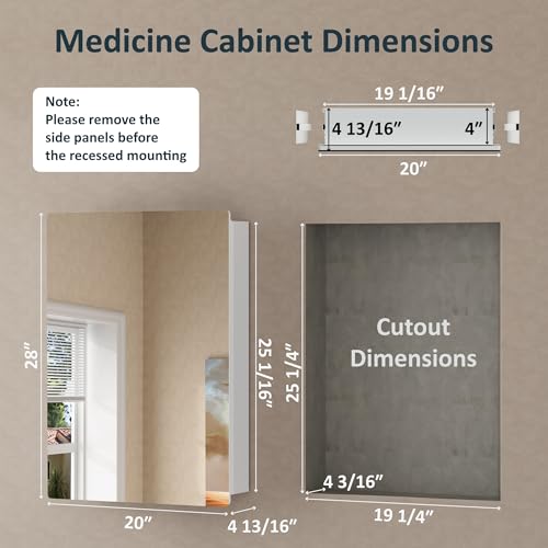 20 x 28 Recessed Medicine Cabinet with Mirror for Bathroom, White | Wall Mounted Cabinet for Storage, Adjustable Glass Shelves, Soft-close DTC Hinges, HD Reflection, Pre-assembled, Aluminum - color: White, size: 20x28