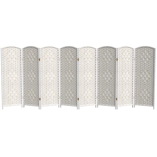 Red Lantern 4 ft. Short Diamond Weave Fiber Folding Screen - White - 8 Panel - color: White, size: 8 Panel