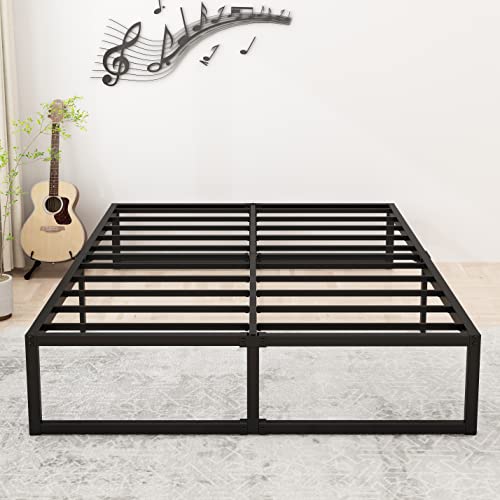 Lutown-Teen 14 Inch Queen Bed Frame with Heavy Duty Steel Slat Support | Sturdy Metal Platform Bed Frame Queen Size No Box Spring Needed, Noise Free, Easy Assembly, Black