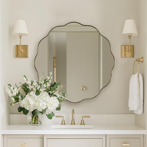 Brushed Gold Round Wall Mirror 30 Inch, Brass Round Bathroom Mirrors for Over Sink, Anti-Rust Brass Circle Mirror for Bathroom, Entryway - color: Brushed Gold, size: 30"L x 30"W
