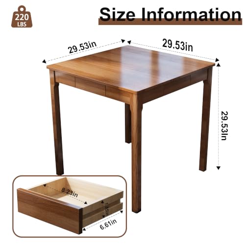 Solid Wood Desk with Drawers - 29.5” Square Dining Table, Mid Century Modern Desks, Rubberwood Small Kitchen Table, Writing Desk with Drawers for Apartment|Bedroom|2-4 People - Walnut Desks - color: Walnut, size: 29.5 in W x 29.5 in D