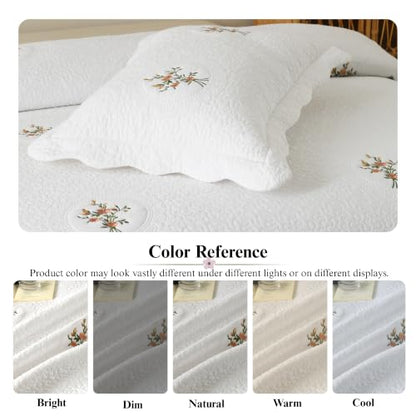 MarCielo 3pcs Cotton Quilt Set White Rose Bouquet | Embroidered Bedspread Lightweight All Season Quilted Bedding - color: White Rose Bouquet, size: Queen (98" x 90")
