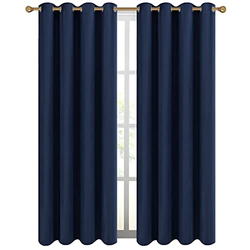 Diraysid Navy Blue Grommet Blackout Curtains for Bedroom Thermal Insulated Room Darkening Curtains Drapes, 52 x 95 inch, 2 Panels - color: Navy Blue, size: 52"W x 95"L (Pack of 2)