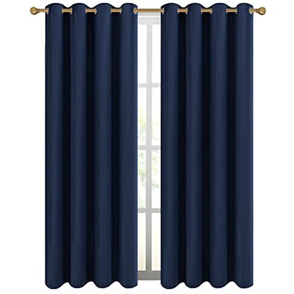 Diraysid Navy Blue Grommet Blackout Curtains for Bedroom Thermal Insulated Room Darkening Curtains Drapes, 52 x 95 inch, 2 Panels - color: Navy Blue, size: 52"W x 95"L (Pack of 2)