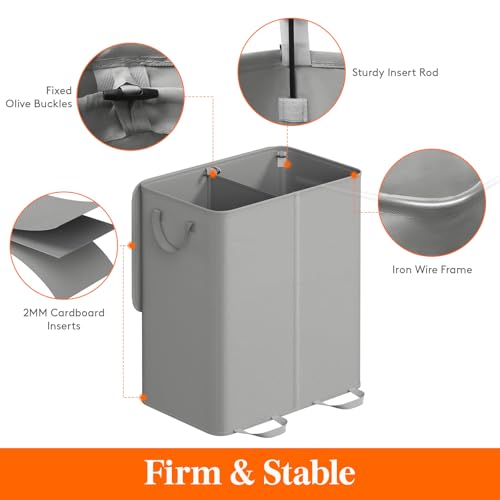 Lifewit Double Laundry Hamper with Lid and Removable Laundry Bags, Large Collapsible 2 Dividers Dirty Clothes Basket with Handles for Bedroom Laundry Room Closet Bathroom College, 155L Silver Gray - color: Silver Gray, size: 155L