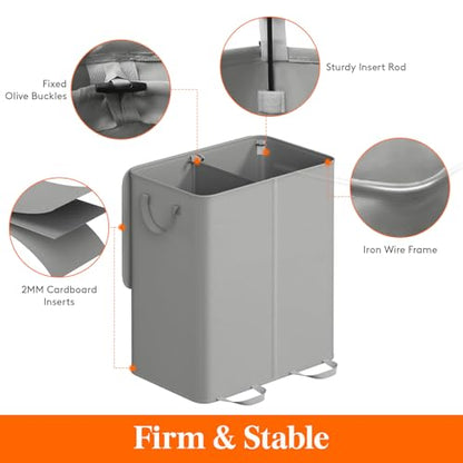 Lifewit Double Laundry Hamper with Lid and Removable Laundry Bags, Large Collapsible 2 Dividers Dirty Clothes Basket with Handles for Bedroom Laundry Room Closet Bathroom College, 155L Silver Gray - color: Silver Gray, size: 155L