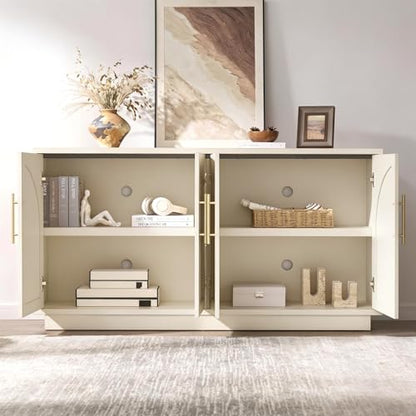 Fatmok 59" Sideboard Buffet Cabinet & TV Stand Set of 2, Modern Arched Credenza with Adjustable Shelves and Long Metal Handles, Wood Console Coffee Bar Storage for Living Room, Beige(Not White) - color: Aa-beige