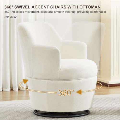 LOULENS Swivel Accent Chair with Storage Ottoman, Small Reading Chair, Beige - color: Beige