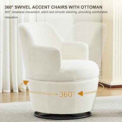 LOULENS Swivel Accent Chair with Storage Ottoman, Small Reading Chair, Beige - color: Beige